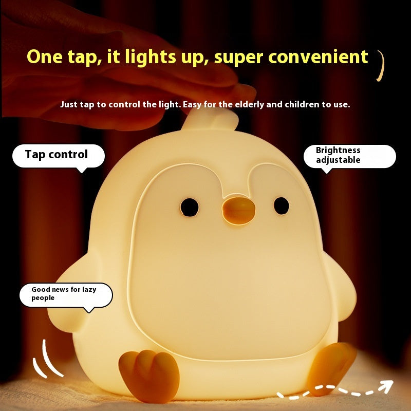 Baby Penguin Small Night Bedroom Bedside Silicone Pat Lamp